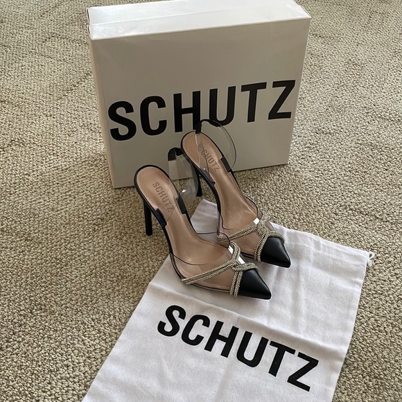 NWT Schutz Julie Slingback Heels Vinyl / Napa Leather Women’s size 6.5 - Picture 2 of 12